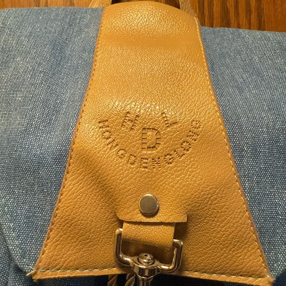Blue and Tan Drawstring Backpack